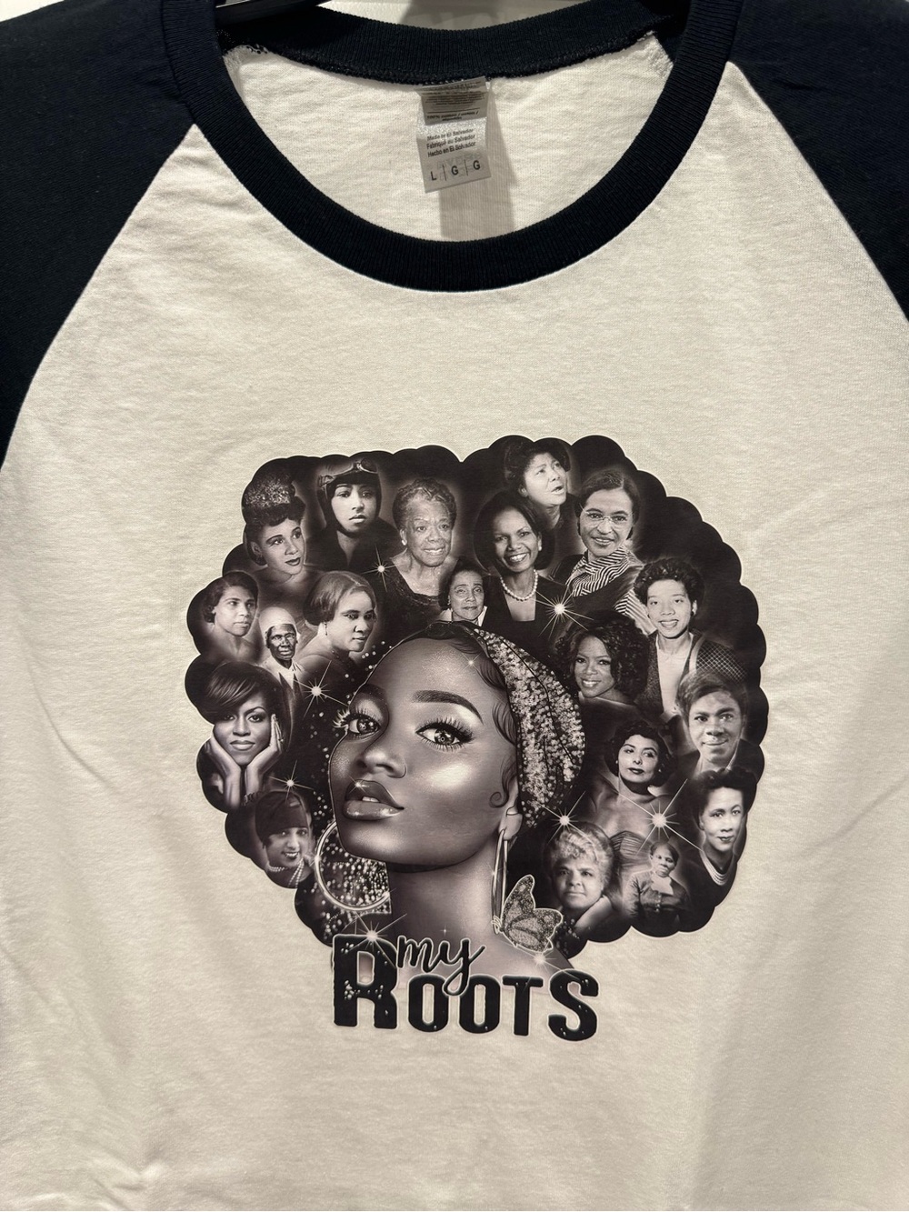 Gildan Black and White "My Roots" Graphic Raglan Tee